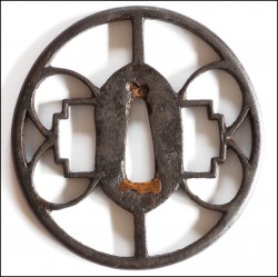 MARU GATA a circular TSUBA form.	70 x 67	Iron	65
 	Epoque	Condition	 
 	Middle EDO period.
18th  ...
