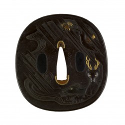 Tanaka Kiyotoshi – Tsuba with Deer Caught in a Storm