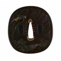 Tanaka Kiyotoshi – Tsuba with Deer Caught in a Storm