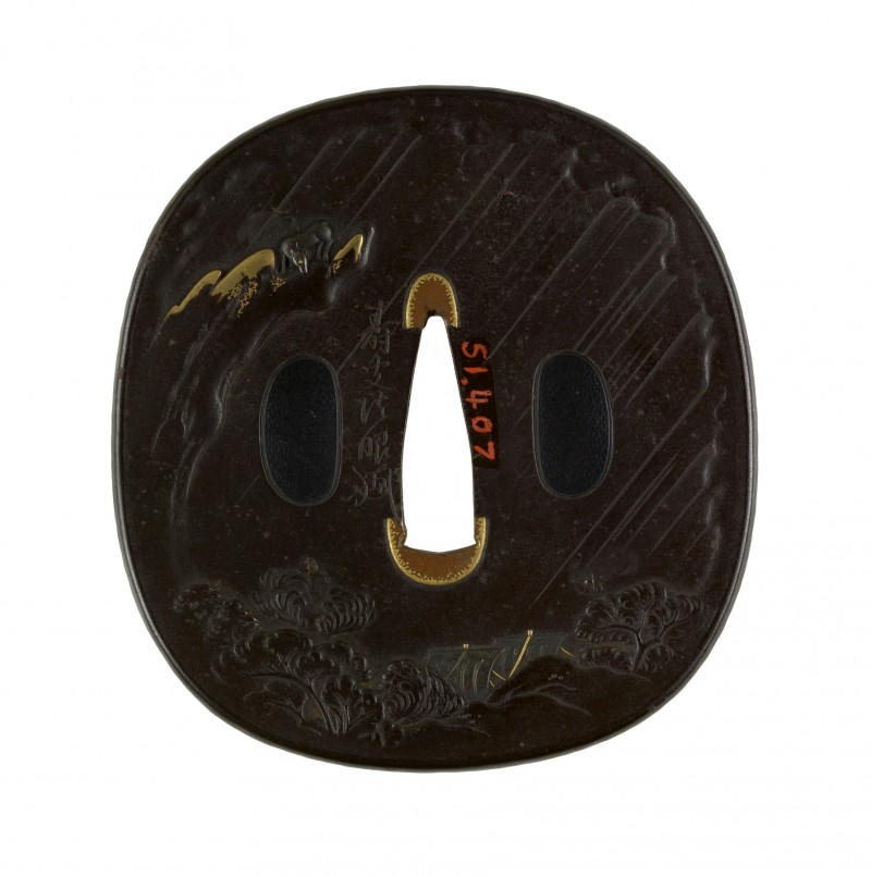 Tanaka Kiyotoshi – Tsuba with Deer Caught in a Storm