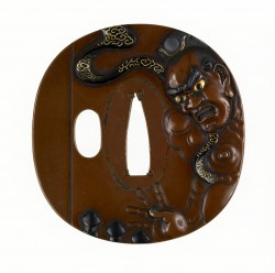 Hamano Shôzui – Tsuba with a Gate Guardian at a Temple