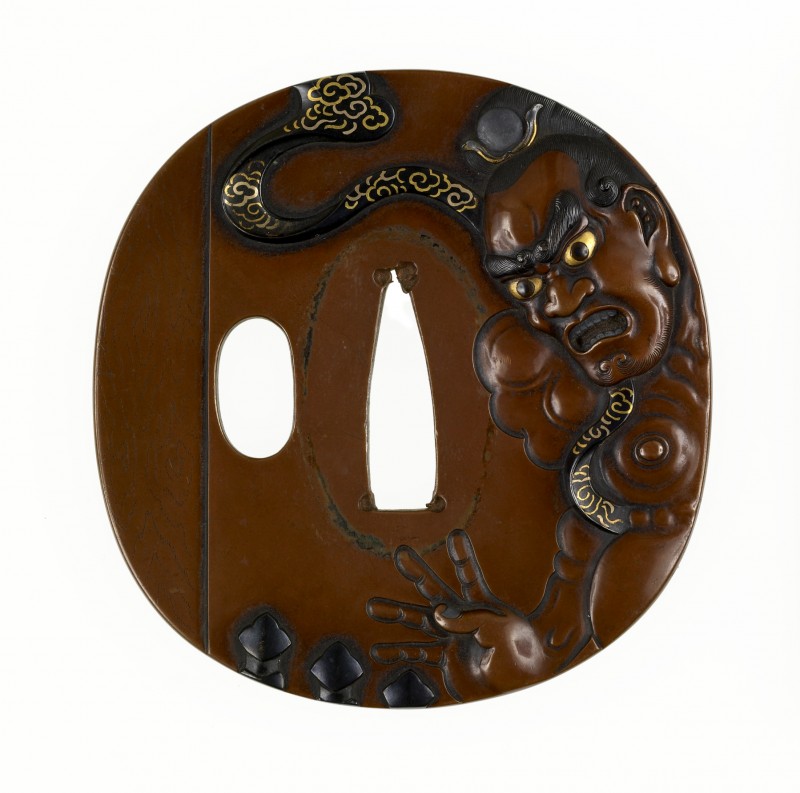 Hamano Shôzui – Tsuba with a Gate Guardian at a Temple