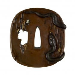 Hamano Shôzui – Tsuba with a Snake on Tree Trunk