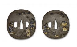 A PAIR OF SHIBUICHI TSUBA
EDO PERIOD (19TH CENTURY), SIGNED SEISHINKEN FUJIWARA MOTOTOMO (SAITO  ...