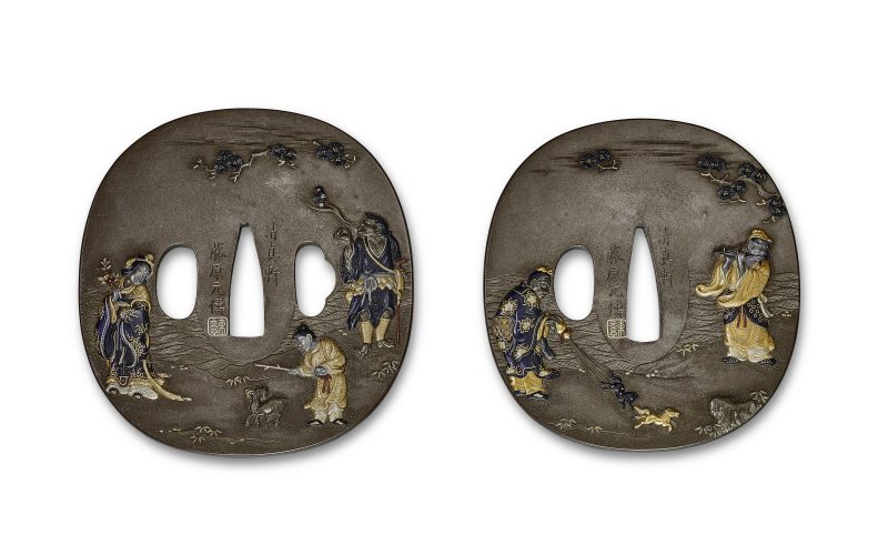 A PAIR OF SHIBUICHI TSUBA
EDO PERIOD (19TH CENTURY), SIGNED SEISHINKEN FUJIWARA MOTOTOMO (SAITO  ...