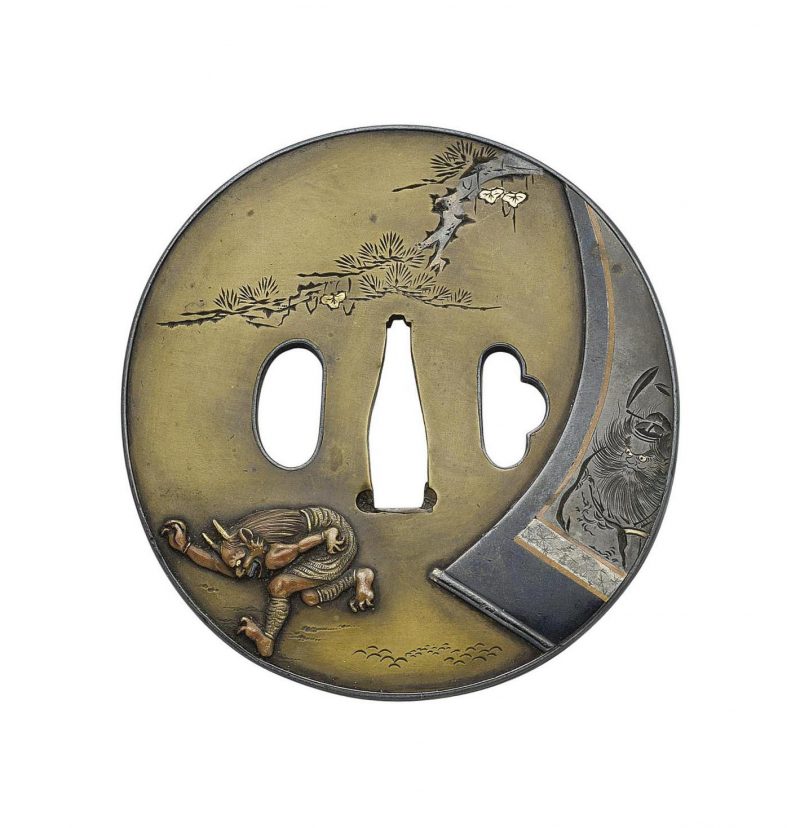 A Round Sentoku Tsuba
Edo Period (19th century)
Carved and inlaid in katakiri and iroe-takazogan ...