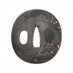 An Oval Shibuichi Tsuba
With signature Gaiundo Noriyuki, Edo Period (19th century)
Carved in shi ...