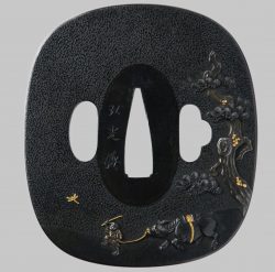 A beautiful shakudo Tsuba by Uchikoshi Hiromitsu. The scenery is beautifully worked in shakudo,  ...