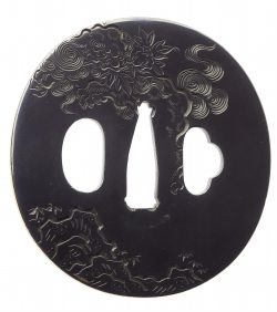 A Yokoya school shakudô tsuba. 18th century

Of oval shape with gilt rim. On migakiji a jumping  ...