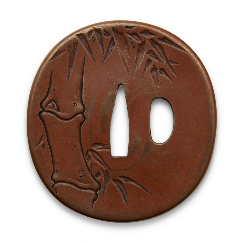 A Sekibun tsuba
By Yurakusai Sekibun, Edo period (19th century)
The oval, concave, copper plate  ...
