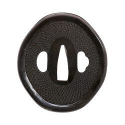 No.1340
Tsuba with Net Pattern
Unsigned (Mumei)
Height: 77.1 mm / Width: 69.35 mm / Seppa-dai th ...