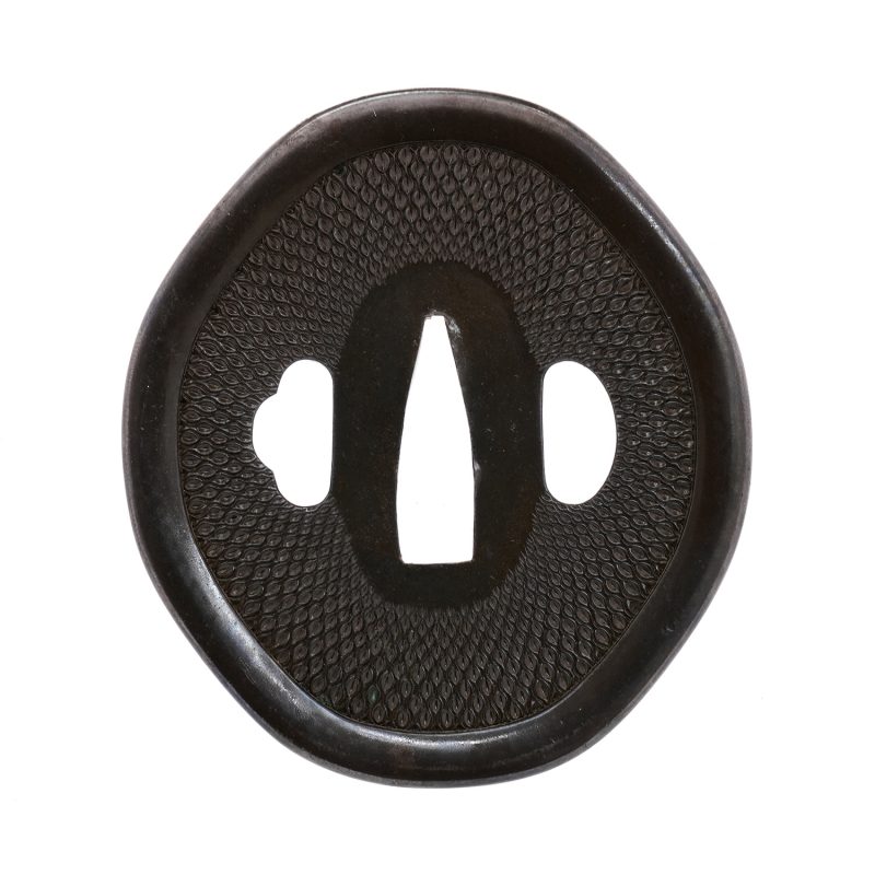 No.1340
Tsuba with Net Pattern
Unsigned (Mumei)
Height: 77.1 mm / Width: 69.35 mm / Seppa-dai th ...