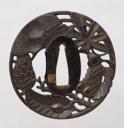 A refined Choshu Tsuba by the craftsman Masaharu, signed in Gold seal.
The motif is called ̵ ...