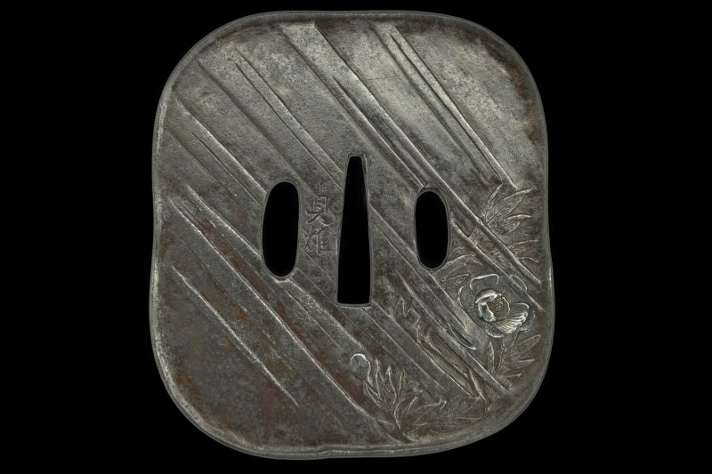 Tsuba: Peony

Signature/mei: Sadao

Material: iron, shakudo

Era/jidai: 19th/20th century

Dimen ...