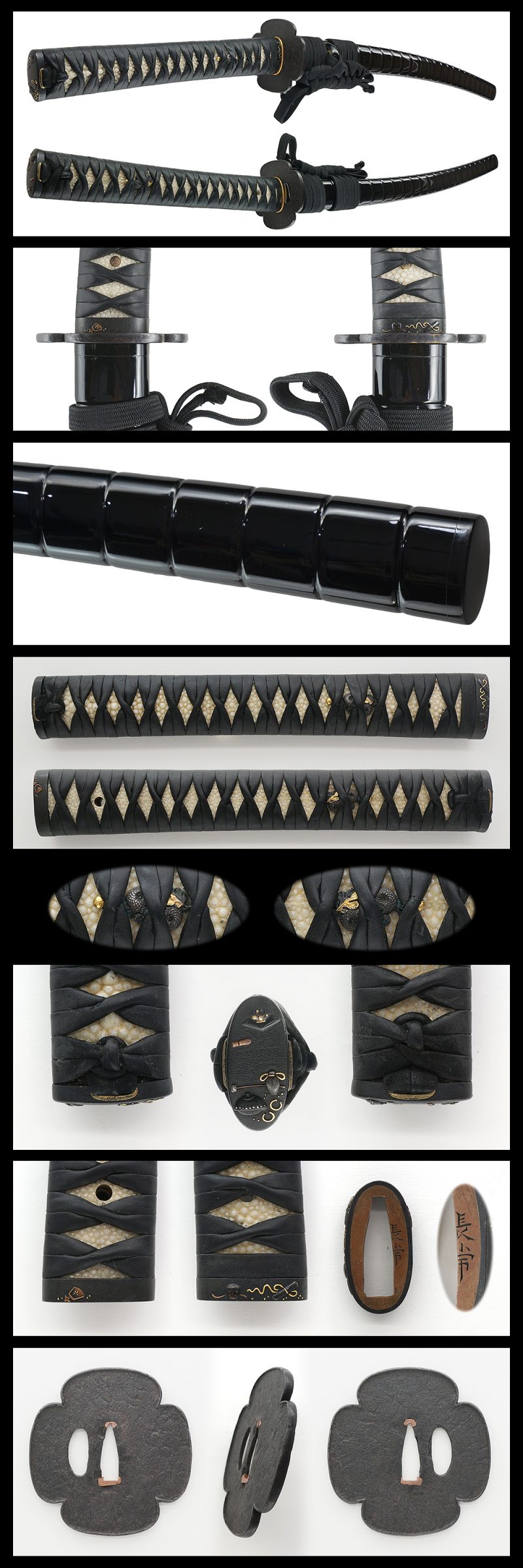 Koshriae：
Tsuba：Mokko shape iron Tsuba.
Fuchikashira：Shakudo nanako, tea ware is engraved wit ...