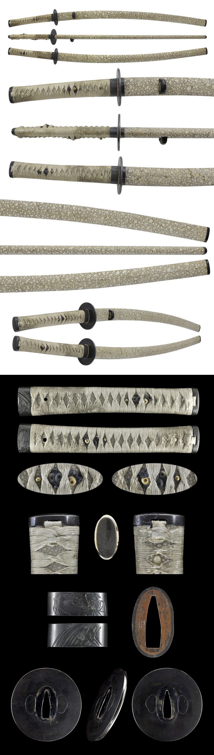 Koshirae :

Whole length : about 95.9 cm or 37.75 inches
The length of Tsuka : about 22.3 cm or  ...