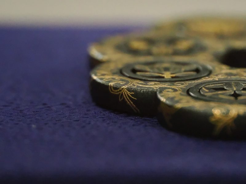 Bukan shukashi zōgan daishō tsuba (武鑑透象嵌大小鍔). This is the only one contemporary work amo ...