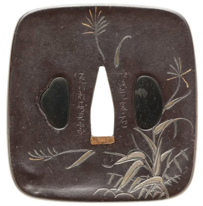 出羽国　明治二年　
百五十三年前
鉄石目地撫角形毛彫平象嵌
縦七二･八㍉　
横六九･六㍉　
切羽台厚さ ...