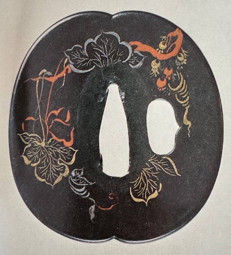 “Budō-mon no zu tsuba”

Signed “Umetada Shichiza”

Early Edo period (1624-1644)

Very simlar to  ...