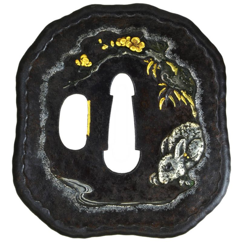 Tsuba [Kumagaya-ha Kiku-karakusa-cho-zu-Tsuba][N.B.T.H.K] Hozon Tousougu

Baijyu ni Usagi-zu Tsu ...