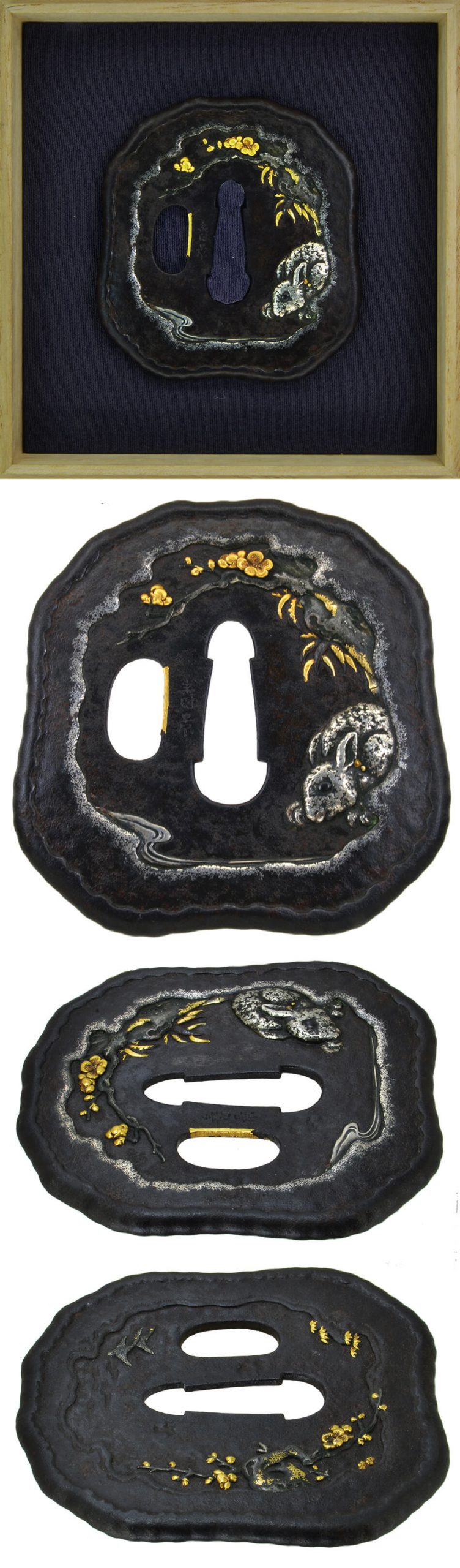 Tsuba [Kumagaya-ha Kiku-karakusa-cho-zu-Tsuba][N.B.T.H.K] Hozon Tousougu

Baijyu ni Usagi-zu Tsu ...