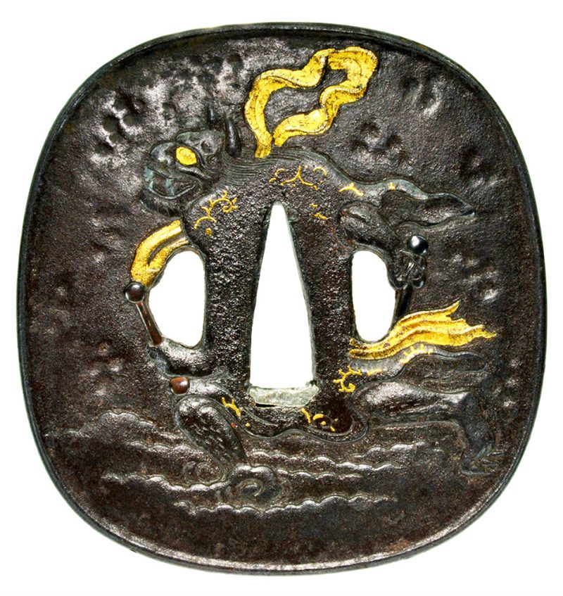 Tsuba [Touryusai-ha Fuujin Raijin-zu][N.B.T.H.K] Hozon Tousougu

Fuujin Raijin-zu Tsuba
鉄地　変 ...