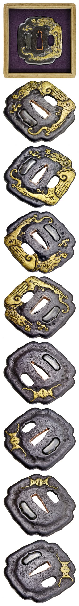 Tsuba [Jingo Ryu-zu Tsuba][N.B.T.H.K] Hozon Tousougu

Ryu-zu Tsuba
葵木瓜形　鉄槌目地　鋤出彫　 ...