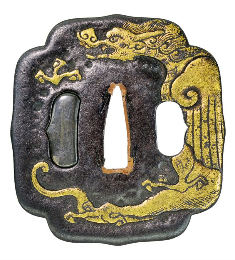 Tsuba [Jingo Ryu-zu Tsuba][N.B.T.H.K] Hozon Tousougu

Ryu-zu Tsuba
葵木瓜形　鉄槌目地　鋤出彫　 ...