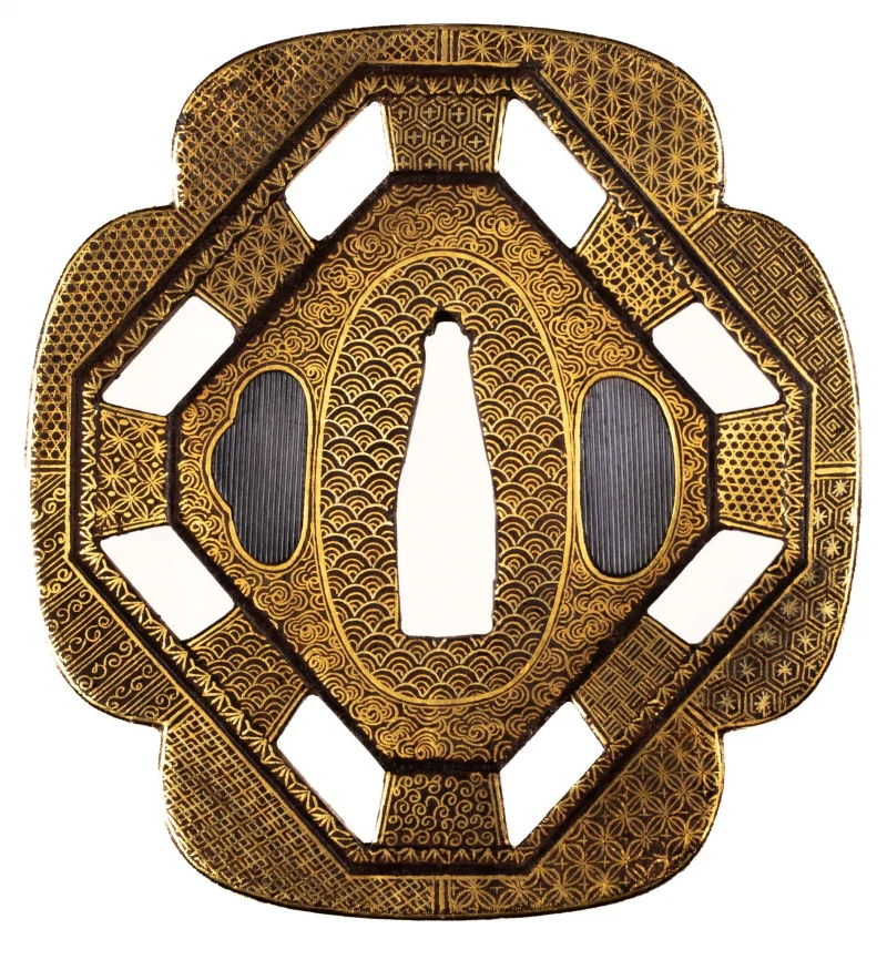 Iron Kyo-Kenjo Tsuba Signed “Yamashiro Rakuto” by “Bairyūken Kiyotatsu”  ...