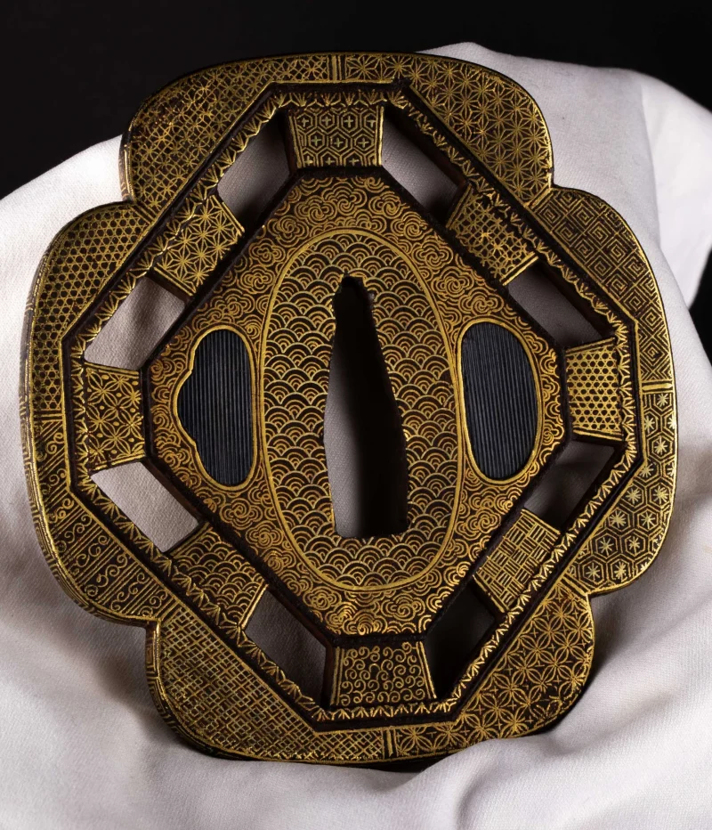 Iron Kyo-Kenjo Tsuba Signed “Yamashiro Rakuto” by “Bairyūken Kiyotatsu”  ...